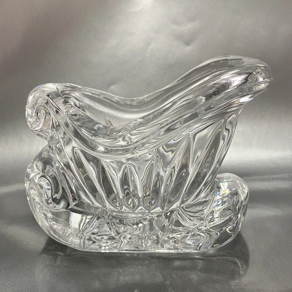 Vintage Crystal Glass Sleigh Candy‎ Dish Bowl Candle Holder Christmas Decoration